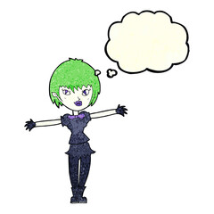 cartoon vampire girl with thought bubble