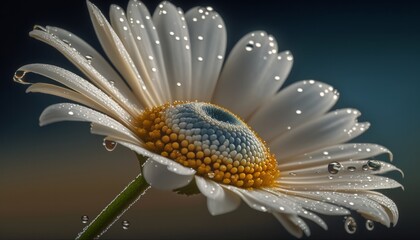 Signs of Spring - Daisy with Dew Reflecting Light - Macro