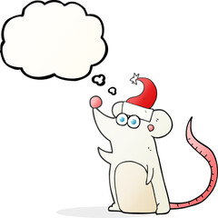 thought bubble cartoon mouse in christmas hat