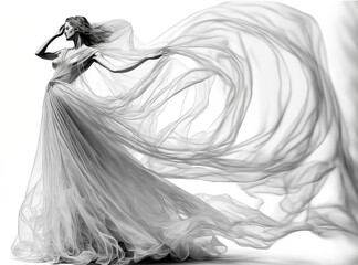 stylized creative bride in wedding dress. sketch art for artist creativity and inspiration. generative AI