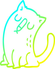 cold gradient line drawing cartoon funny cat