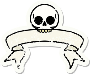 grunge sticker with banner of a skull