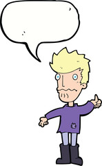 cartoon worried man giving thumbs up symbol with speech bubble