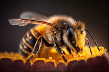 Süße Versuchung: Honigbiene in Nahaufnahme - Generative Ai - obrazy, fototapety, plakaty
