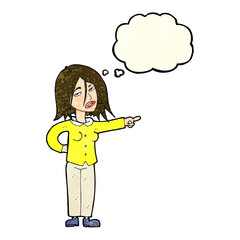 cartoon woman pointing with thought bubble