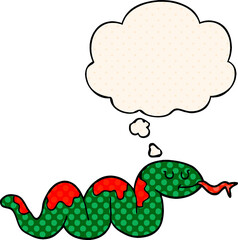 cartoon snake and thought bubble in comic book style