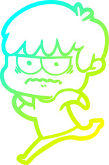 cold gradient line drawing annoyed cartoon boy