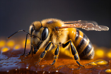 Süße Versuchung: Honigbiene in Nahaufnahme - Generative Ai