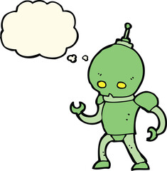 cartoon alien robot with thought bubble