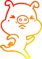 warm gradient line drawing cartoon annoyed pig running
