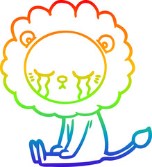 rainbow gradient line drawing crying cartoon lion