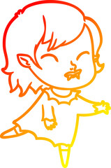 warm gradient line drawing cartoon vampire girl with blood on cheek