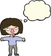 cartoon girl looking upwards with thought bubble
