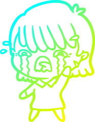 cold gradient line drawing cartoon girl crying