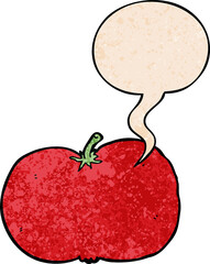 cartoon tomato and speech bubble in retro texture style