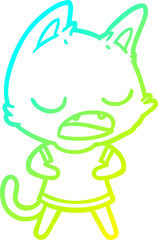 cold gradient line drawing talking cat cartoon