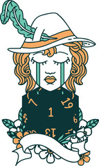 crying human bard with natural 1 D20 roll illustration