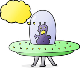 thought bubble cartoon alien in flying saucer