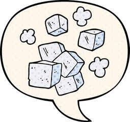 cartoon ice cubes and speech bubble in comic book style