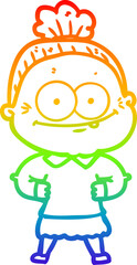 rainbow gradient line drawing cartoon happy old woman