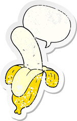 cartoon banana and speech bubble distressed sticker