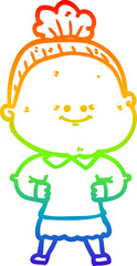 rainbow gradient line drawing cartoon happy old woman