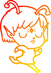 warm gradient line drawing cartoon alien girl