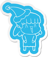 cartoon  sticker of a woman wearing santa hat