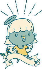 banner with tattoo style singing angel