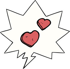 cartoon love hearts and speech bubble