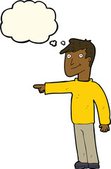 cartoon man pointing with thought bubble