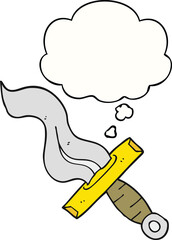 cartoon dagger and thought bubble