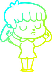 cold gradient line drawing cartoon indifferent woman