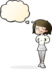cartoon pleased woman with thought bubble
