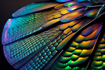 Dragonfly ombre vivid colored wing closeup macro of the insect in nature