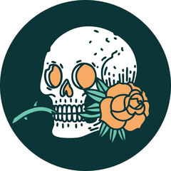 tattoo style icon of a skull and rose