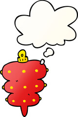 cartoon christmas decoration and thought bubble in smooth gradient style
