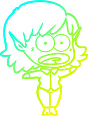 cold gradient line drawing cartoon shocked elf girl