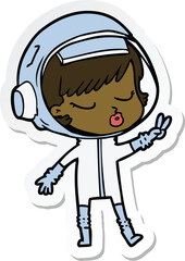 sticker of a cartoon pretty astronaut girl