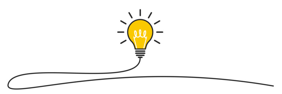 Banner lightbulb idea concept, creative concept bulb sign drawn, innovations background - vector