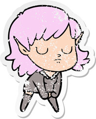 distressed sticker of a cartoon elf girl