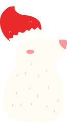flat color style cartoon bear wearing christmas hat