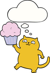 cartoon cat with cupcake and thought bubble