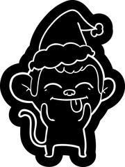 funny cartoon icon of a monkey wearing santa hat
