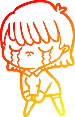 warm gradient line drawing cartoon woman crying