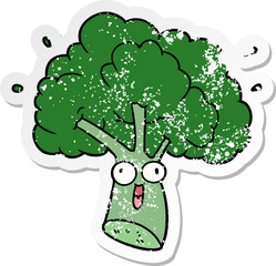 distressed sticker of a cartoon broccoli