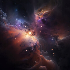 Beautiful galaxy illustration, fantastic landscape. Fantasy space wallpaper