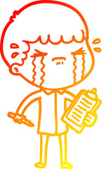 warm gradient line drawing cartoon man crying