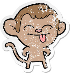 distressed sticker of a funny cartoon monkey