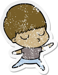 distressed sticker of a cartoon calm boy